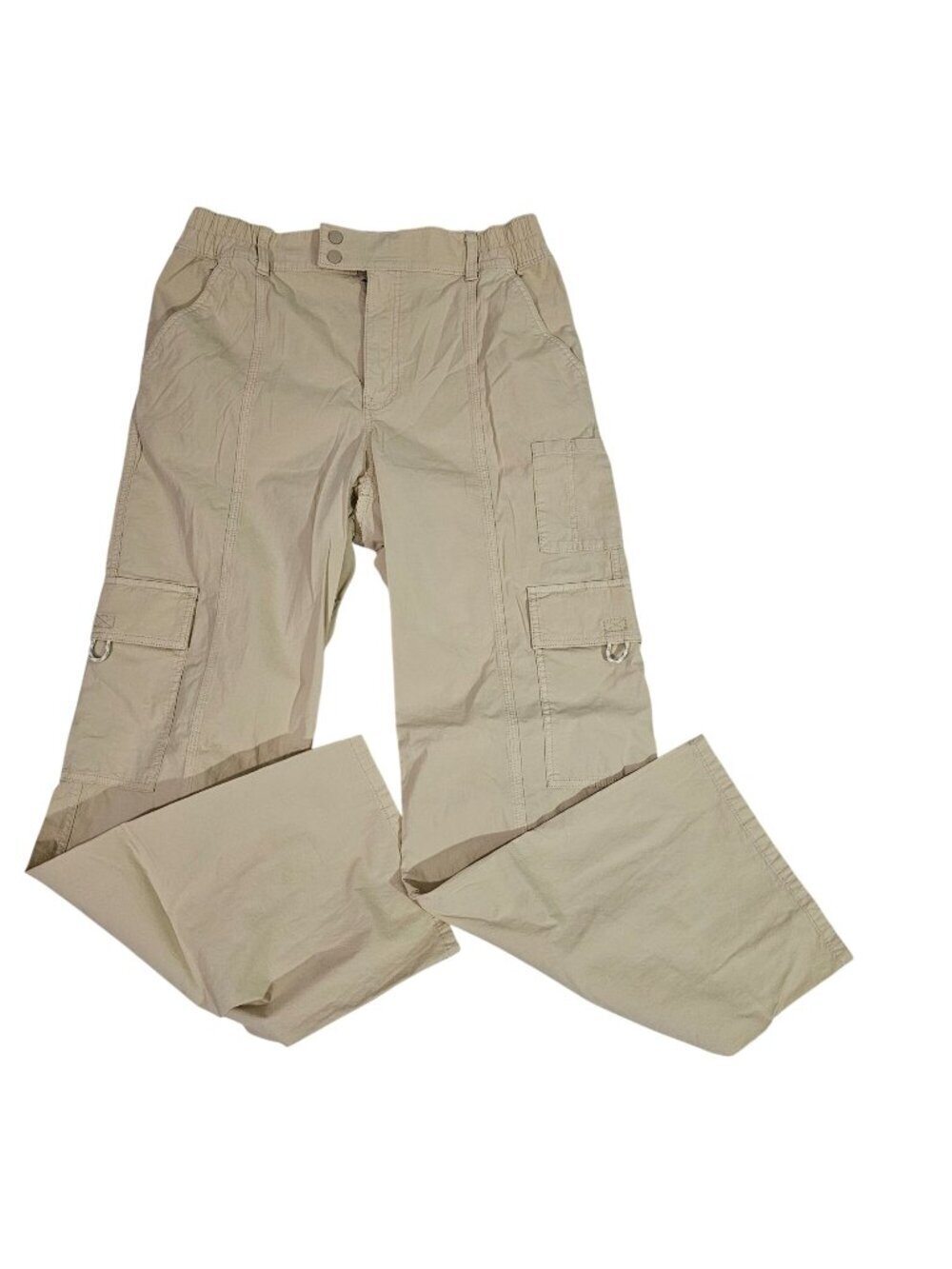 SO Womens Beige Cargo Pants Size L With Pockets Elastic Waist Lightweight Casual